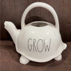 Rae Dunn White Turtle Watering Can with 'Grow' Text